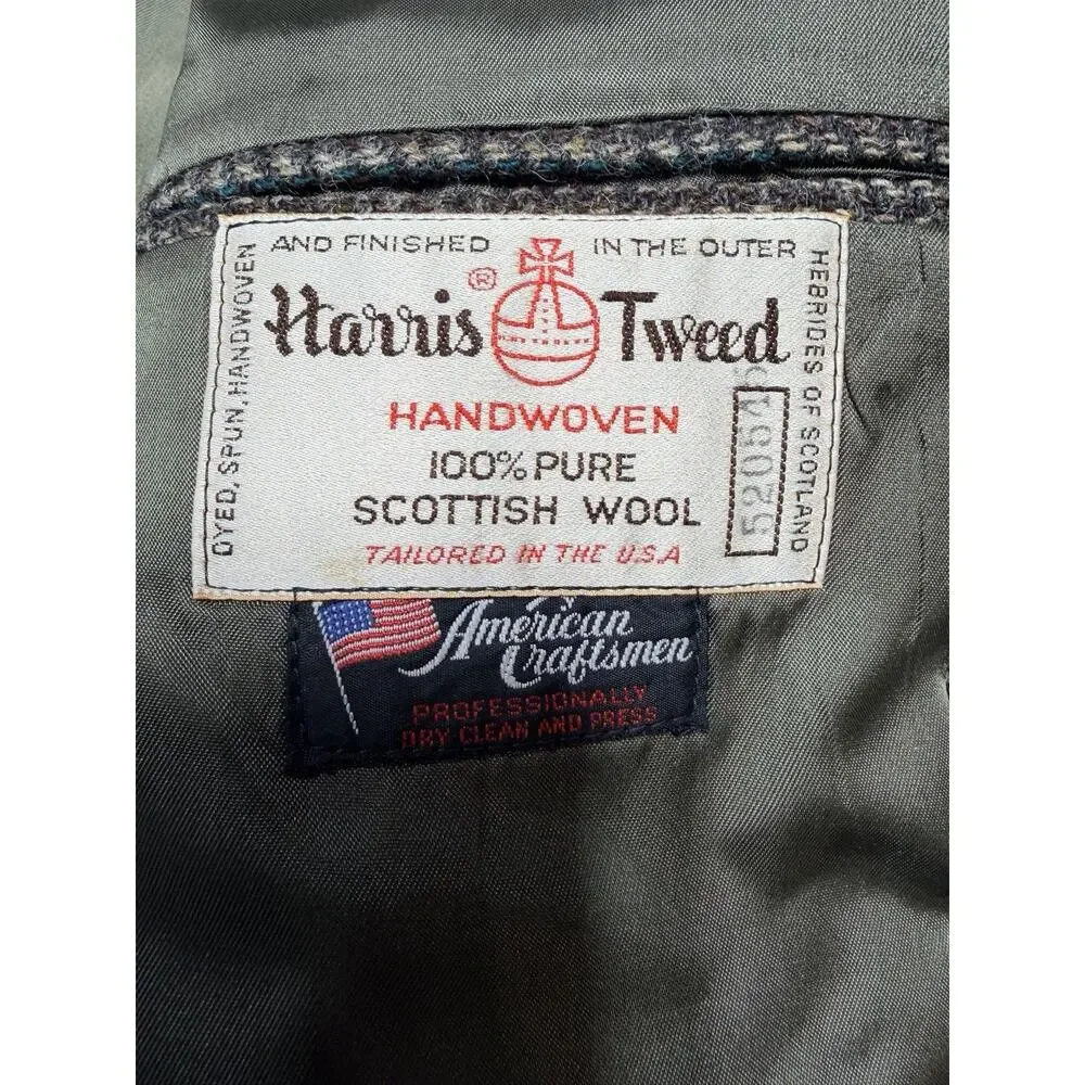 Frank Stella Harris Tweed Blazer 40R Brown Herringbone 100% Wool Academic Core